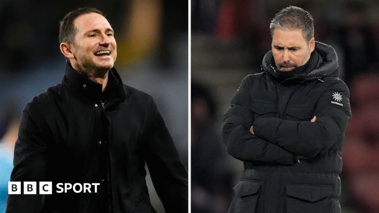 Five things to look out for in EFL: Whose 2025 will end on a high? Frank Lampard smiling (left) and Marti Cifuentes with his arms folded looking at the ground (right)