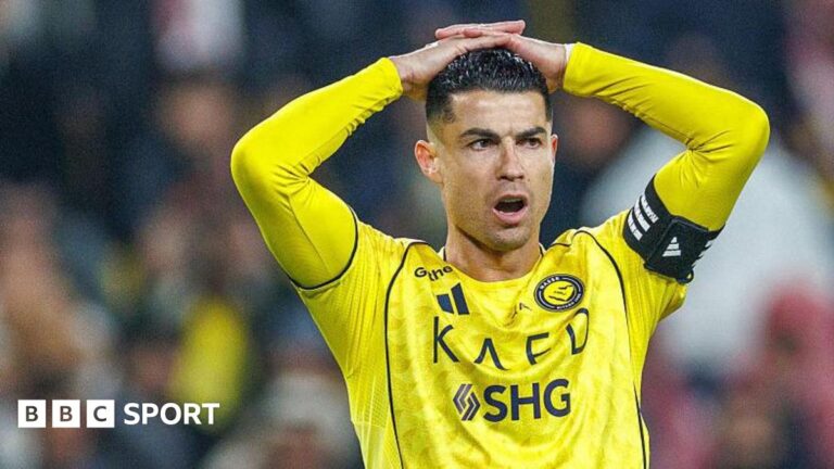 Cristiano Ronaldo: Al-Nassr forward misses second Saudi Pro League game in a row Cristiano Ronaldo puts his hands on his head during a match