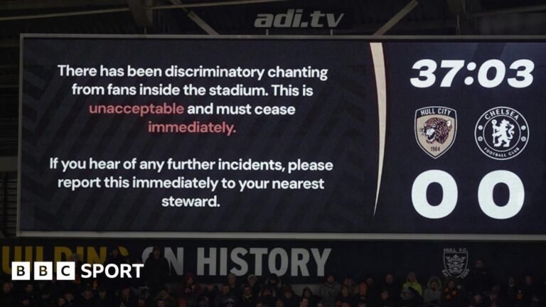 A message is shown at Hull City's stadium calling for discriminatory chanting to stop