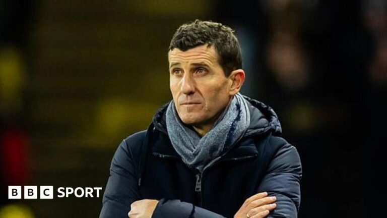 Javi Gracia looks disappointed on the touchline at Vicarage Road