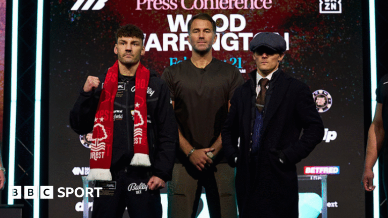 Leigh Wood vs Josh Warrington: Tensions cool at news conference between bitter rivals Josh Warrington lands a left hook on Asad Asif Khan