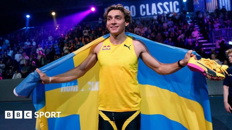 Armand Duplantis: Two-time Olympic pole vault champion breaks world record at Mondo Classic in Sweden Armand Duplantis celebrates breaking the world record with a Sweden flag draped over his shoulders