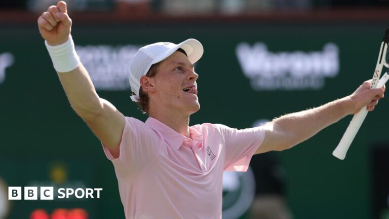 Indian Wells: Jannik Sinner beats Daniil Medvedev to match Roger Federer and Novak Djokovic feat Jannik Sinner raises his arms in celebration after winning the Indian Wells title