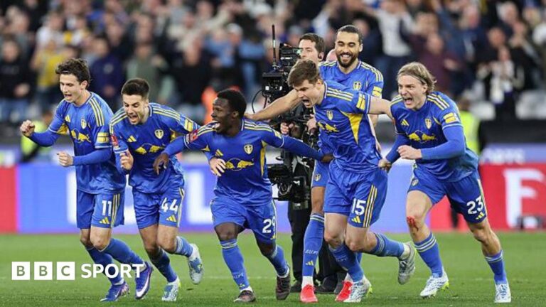 FA Cup semi-finals: What being at Wembley means to Leeds United fans Badge outside Leeds
