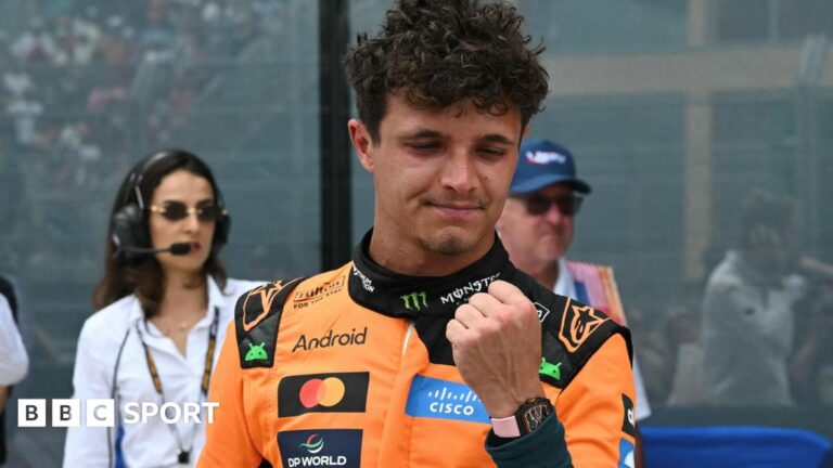 Miami Grand Prix: Lando Norris wins sprint race from Oscar Piastri McLaren's Lando Norris clenches his fist in celebration after winning the Miami Grand Prix sprint race