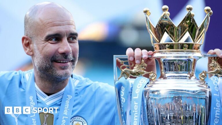Pep Guardiola leaves Man City: Manager reiterates trust over financial charges A smiling Pep Guardiola alongside the Premier League trophy in a previous season