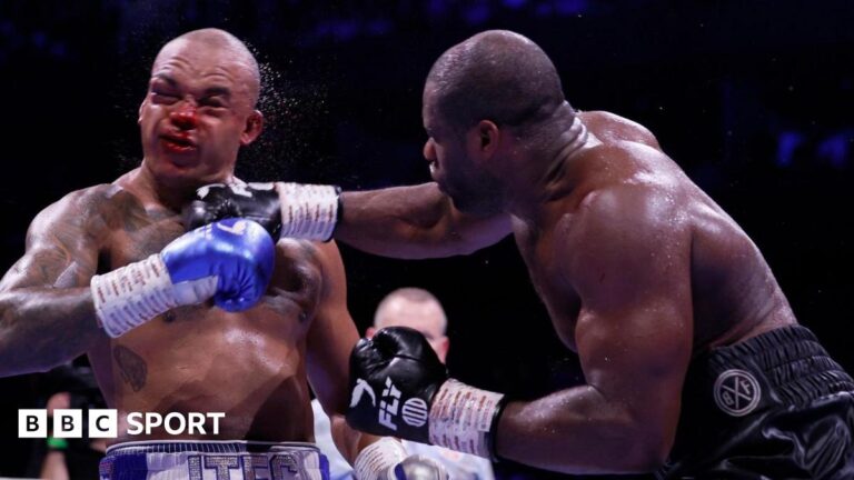 Daniel Dubois lands a punch on a bloodied Fabio Wardley