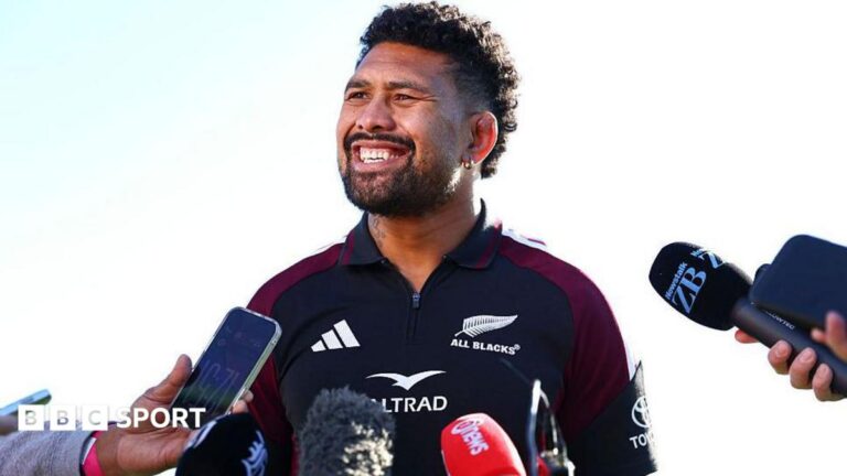 Ardie Savea talks to reporters