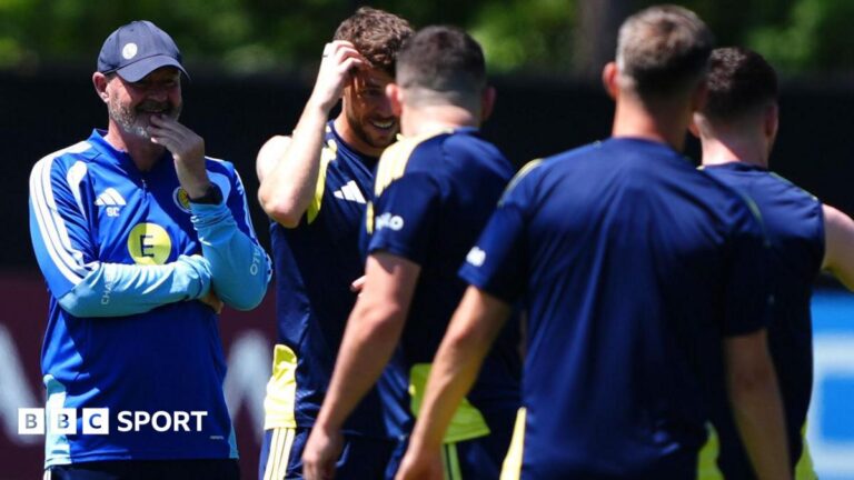 Scotland head coach Steve Clarke is all smiles during training