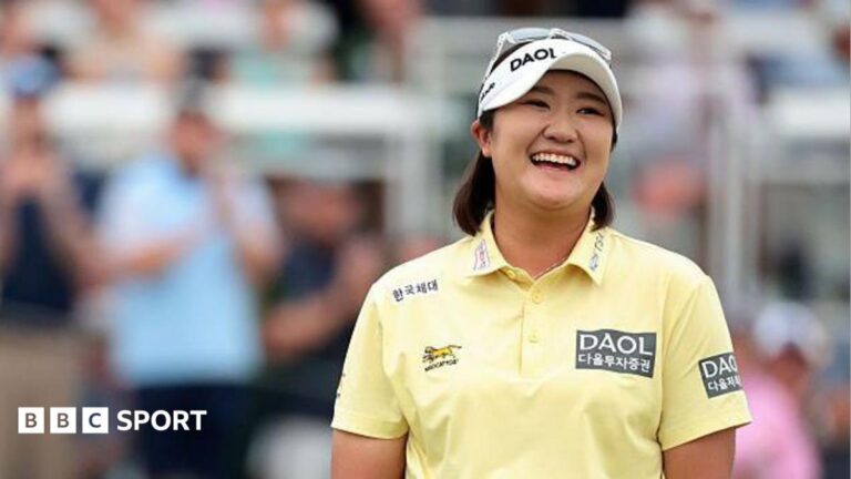 Haeran Ryu of South Korea reacts to her winning putt on the 18th green during the final round of the Women's PGA Championship