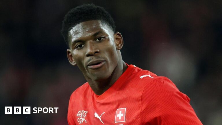 Breel Embolo in action for Switzerland
