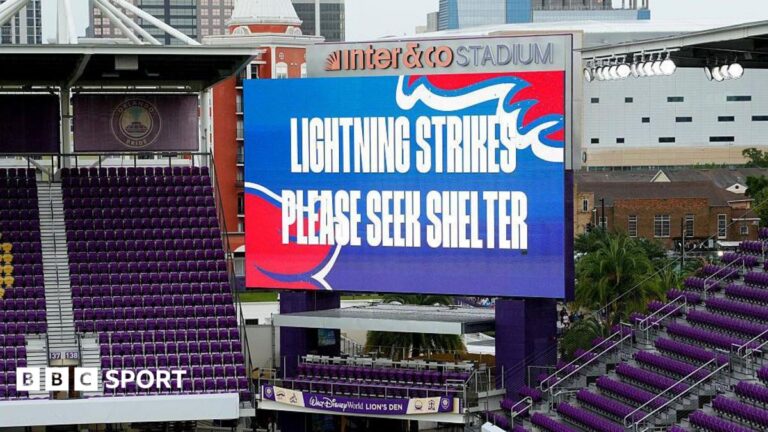 World Cup 2026: Was weather delay to England v Costa Rica sign of things to come? Big screen saying 'lightning strikes please seek shelter'