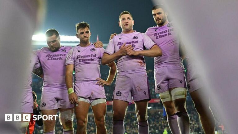 The Scotland team in huddle against South Africa