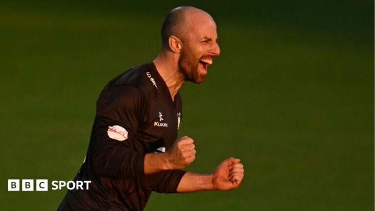 T20 Blast: Yorkshire into quarter-finals as Hampshire secure home tie Jack Leach, wearing Somerset's black T20 shirt, celebrates taking a wicket against Worcestershire