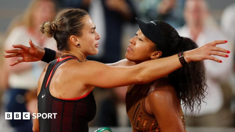 Aryna Sabalenka and Naomi Osaka hug after French Open match