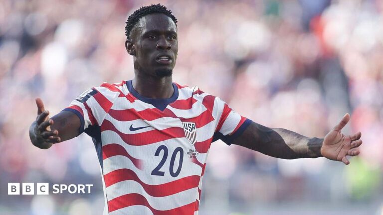 Folarin Balogun of the United States celebrates his goal during the FIFA World Cup 2026 Round Of 32 match between USA and Bosnia and Herzegovina