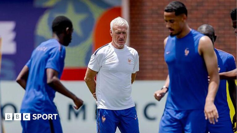 France boss Didier Deschamps and Spain boss Luis de la Fuente at a news conference in Dallas before the World Cup semi-final between the two nations