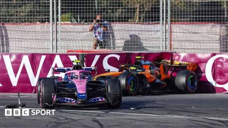 Debris is strewn over the Baku circuit after Alpine's Pierre Gasly and McLaren's Lando Norris were knocked out of the race by Alpine's Franco Colapinto