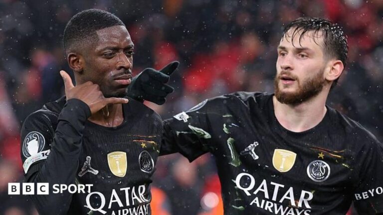 Ousmane Dembele and Khvicha Kvaratskhelia playing for Paris St-Germain