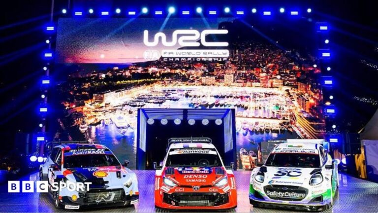 Saudi Arabia dropped from 2026 World Rally Championship Three rally cars in front of a lit up sign featuring the World Rally Championship logo